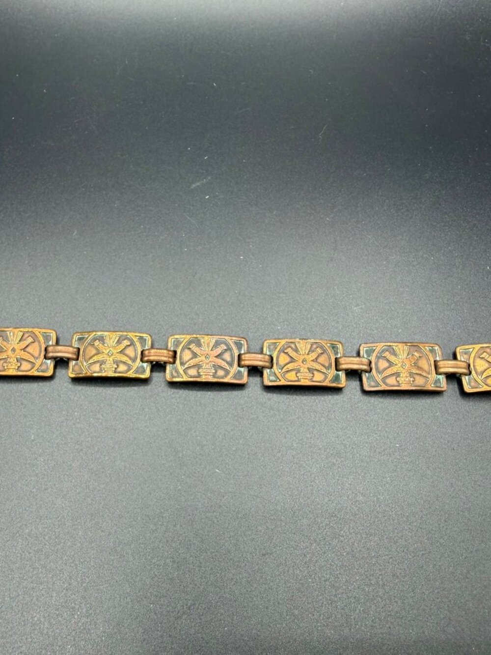 Vintage Solid Copper Link Bracelet Geometric Panel Design